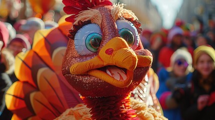 Turkey Character Balloon in Thanksgiving Parade

