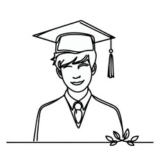 line art of graduated boy, Continuous line drawing of graduated boy, graduated boy with diploma, graduated boy with graduation cap, graduation