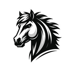 horse mascot logo in black and white silhouette