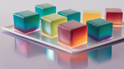 Obraz premium Iridescent delicious Jello dessert cube. The most d