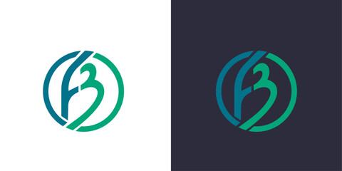 Letter F and B logo monogram, minimal style identity initial logo mark in a circle. vector emblem green and blue logotype for business cards initials infinite symbol.