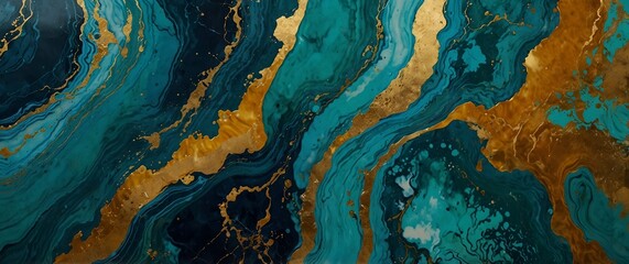 Marbled Ocean and Forest Abstract Painting