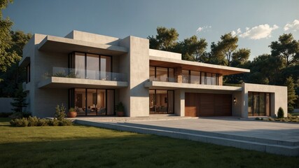 Fototapeta premium Design a minimalist modern house exterior influenced by the innovative style