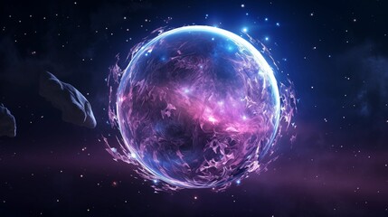 Obraz premium A Mesmerizing Celestial Sphere Illuminated with Vivid Galactic Colors in Deep Space