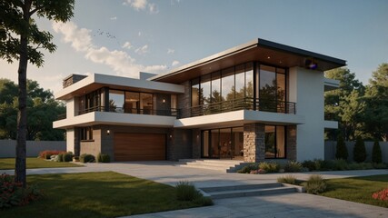 Design a minimalist modern house exterior influenced by the innovative style