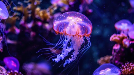 Naklejka premium Close Up of a Bioluminescent Jellyfish