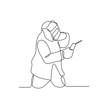 recommend clip art: One continuous line drawing of a welder using welding machine in the construction project vector illustration. Welder activity in simple linear style design concept. Worker in construction project.