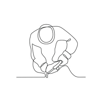 recommend clip art: One continuous line drawing of a welder using welding machine in the construction project vector illustration. Welder activity in simple linear style design concept. Worker in construction project.