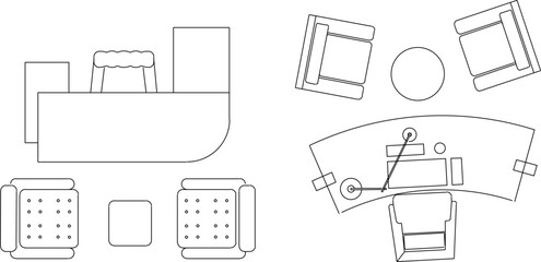 Vector silhouette illustration sketch of detailed design drawing of work desk furniture for office interior