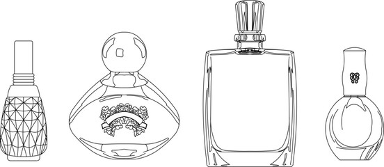 Vector silhouette illustration sketch perfume bottle detail design drawing