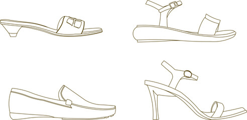 Vector silhouette illustration sketch detailed design drawing of women's shoes for fashion and work