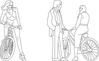 Vector silhouette illustration sketch detailed design drawing of sportsman relaxing on a bicycle