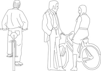 Vector silhouette illustration sketch detailed design drawing of sportsman relaxing on a bicycle 