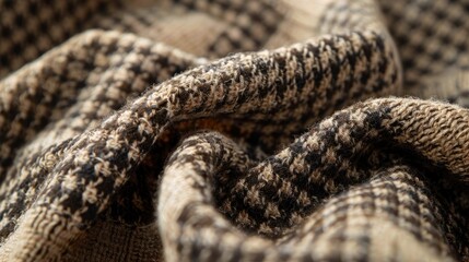 Fototapeta premium Close up view of knitted brown gingham fabric
