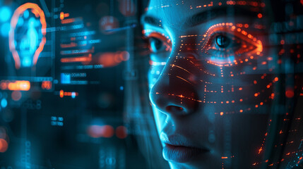 A futuristic biometric security system scanning a person's face