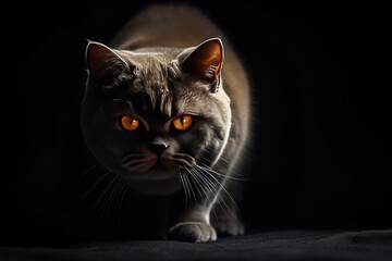 Obraz premium Mystic portrait of British Shorthair Cat, full body view, full body shot isolated on black background