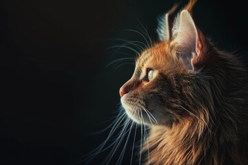 Mystic portrait of Maine Coon, copy space on right side, Headshot, Close-up View isolated on black background