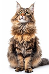 Mystic portrait of Maine Coon, full body View isolated on white background