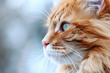Mystic portrait of Norwegian Forest Cat, copy space on right side, Headshot, Close-up View