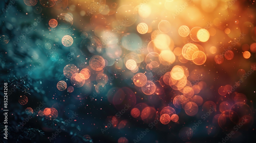 Poster blurry effect and illuminated bokeh on textured background overlays