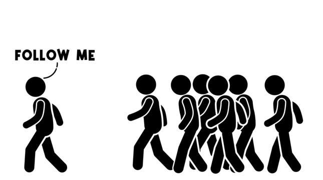 stick figure illustration with followers behind