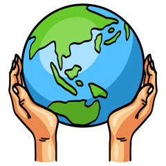 Earth Day Hands Holding Planet Earth Drawing Vector Illustration