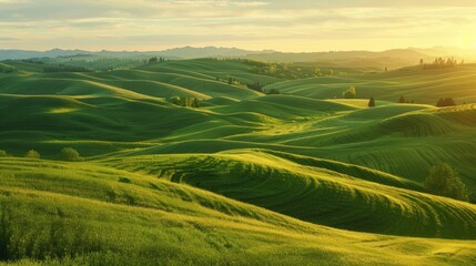 Fototapeta premium Rolling Hills Under Golden Sunset