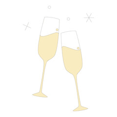シャンパングラスのイラスト、乾杯、アイコン素材
