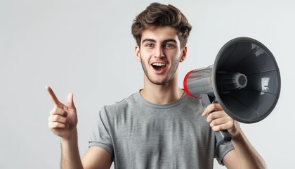 Happy Young Man with Megaphone