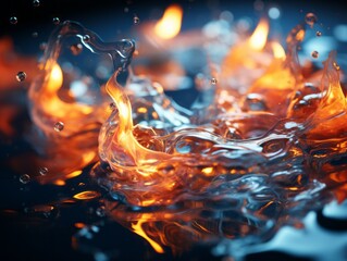 a close up of fire and water on a black background