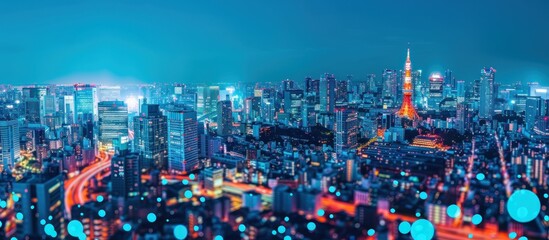 Fototapeta premium Tokyo Skyline at Night with Bokeh Effect