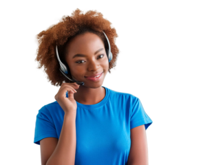 African American Customer Service Representative in Blue T-Shirt