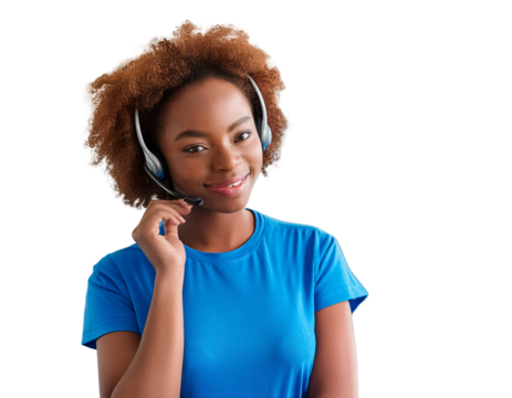African American Customer Service Representative in Blue T-Shirt
