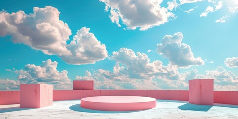 Fototapeta premium Pink Geometric Platforms Against a Dreamy Sky