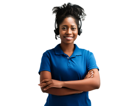 African American Customer Service Representative in Blue T-Shirt