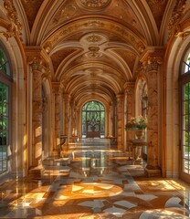 Luxury Interior Design with Golden Ceiling and Marble Floor