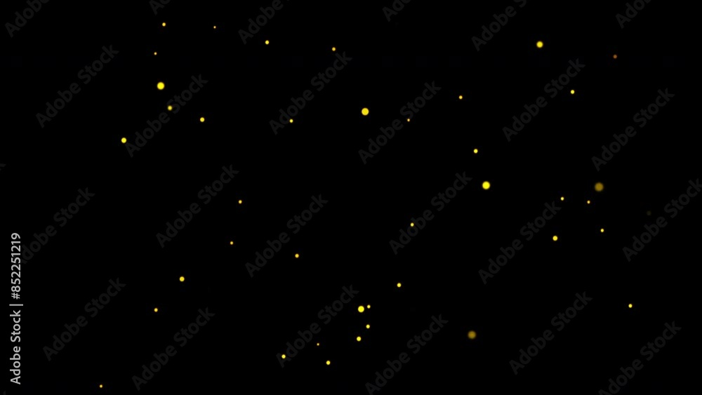Poster flow up yellow gold star particles bokeh animation on black abstract background for screen project o