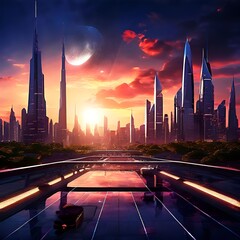 city skyline at night