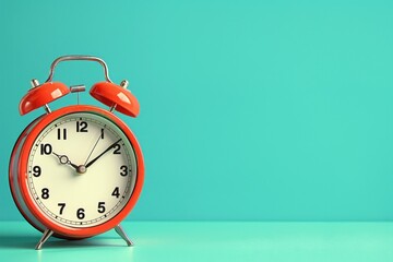 Timeless Elegance: A Vibrant Red Alarm Clock Set Against a Soft Blue Background