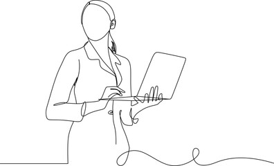 female office work continuous line vector illustration ,line art