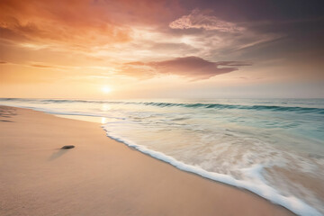 Fototapeta premium Beach With Sunset and palm tree.