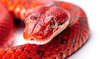 Fototapeta premium Red snake, mesmerizing the eyes, on a white background.