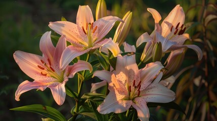 Lilies bloom in the evening sun
