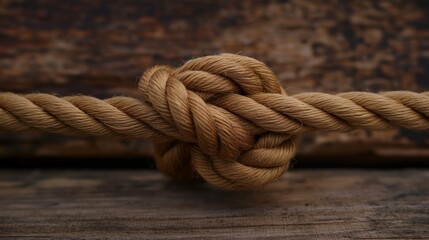 Fototapeta premium Rope Knot Against Rustic Wooden Background