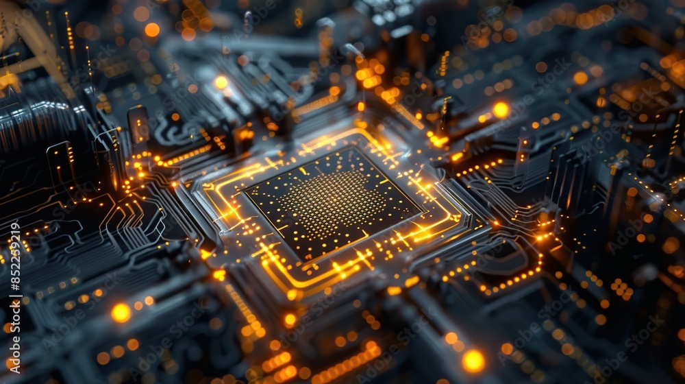 Poster futuristic quantum computing network for modern digital technology innovation