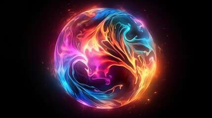 Abstract Cosmic Sphere with Fiery and Cold Elemental Swirls