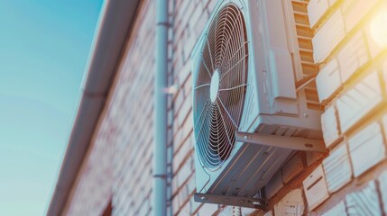 Obraz premium Outdoor Unit of Air Conditioner on a Brick Wall