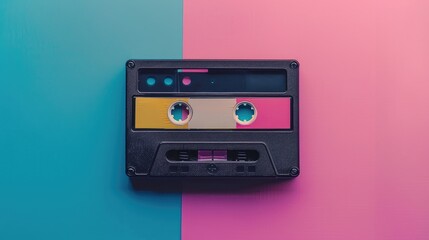 Fototapeta premium Cassette tape with retro colors and customizable design space