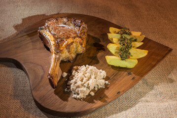 Prime rib roast beef cut with potatoes