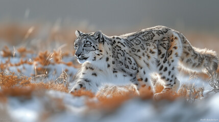 Fototapeta premium Altai wildlife, snow leopards, ibexes, wild horses, fauna photography, natural habitats, biodiversity, conservation efforts